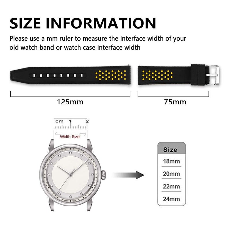 Narako Quick Release Silicone Watch Bands Divers Model Replacement Rubber Watch Strap 20mm 22mm 24mm 26mm Waterproof dot Bicolor Silver Buckle for Men and Women Sport (24mm, Yellow) - Image 5